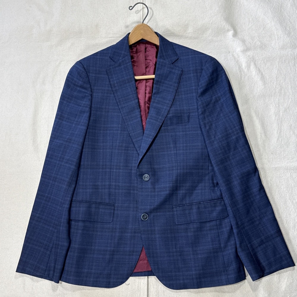 J. Hilburn Reda Milano 130s Italian Wool Blue Windowpane Sport Blazer 40R